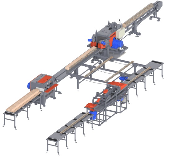 Тонкомерная линия лесопиления с горбыльным станком доставка из Китая.